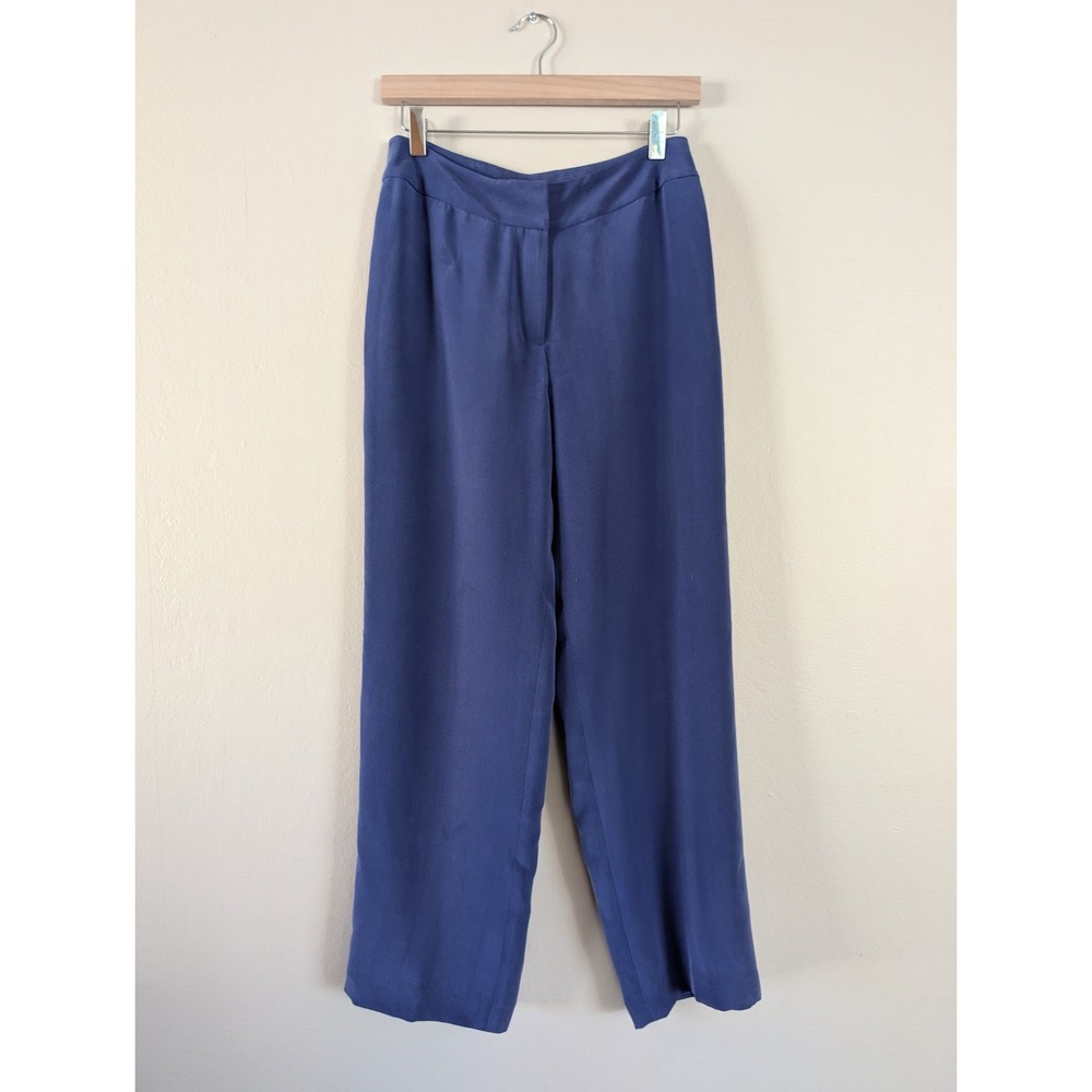 100% Silk Petite Purple Wide Leg Pants‎ 8P Office Business Work Professional
